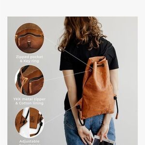 Brand Berliner Bag-Brown Real Leather Drawstring Bag backpack.